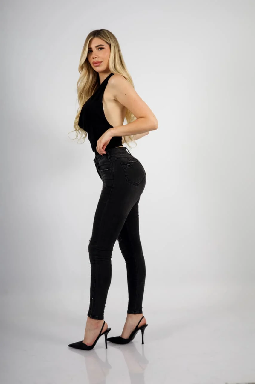 Jeans 1/B Mujer Dark Zipper Desgastado - Vista 3