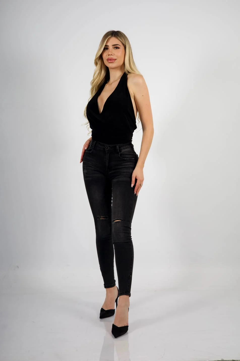 Jeans 1/B Mujer Dark Zipper Desgastado - Vista 8