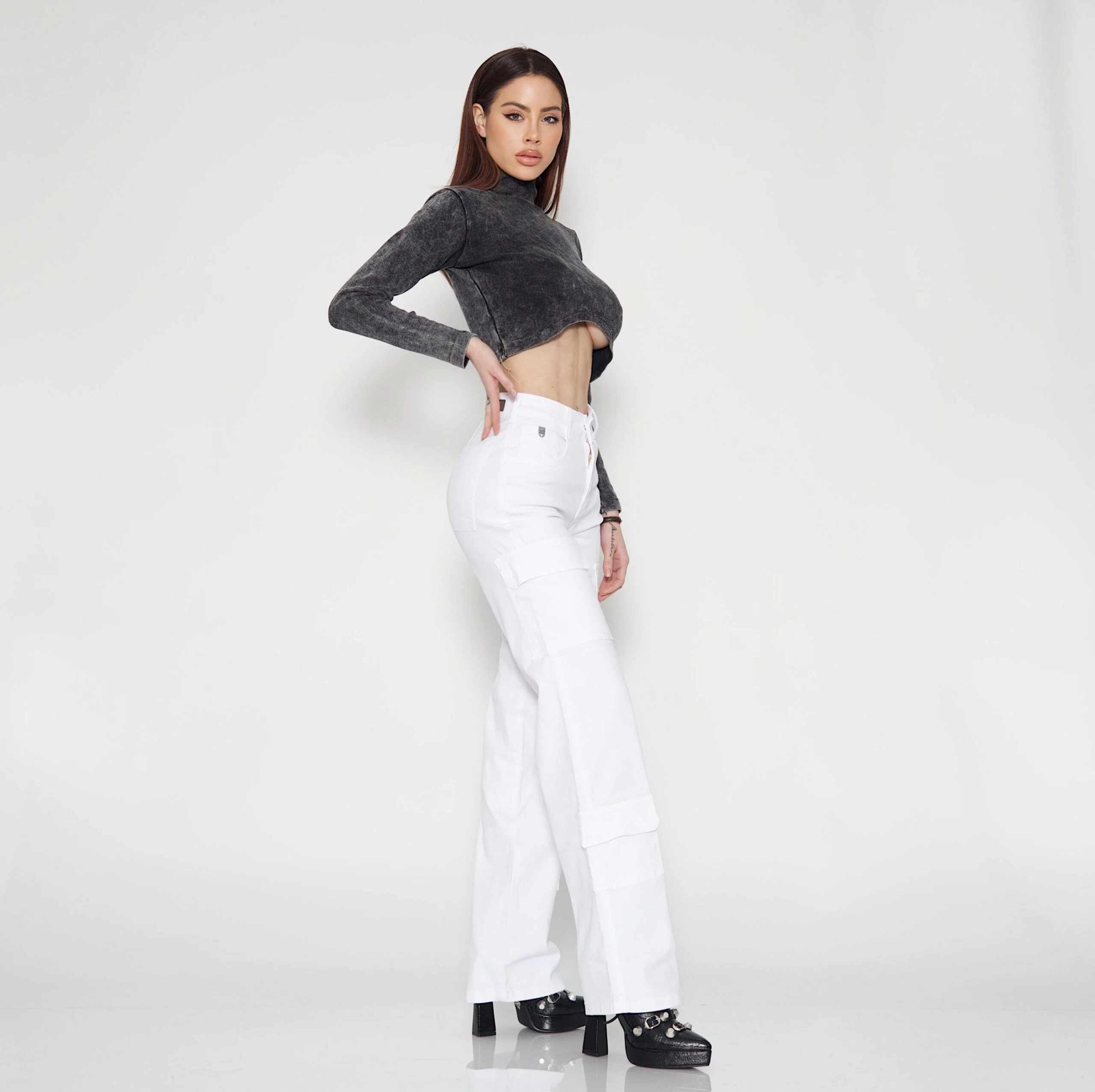 Jeans Cargo Mujer White - Vista 2