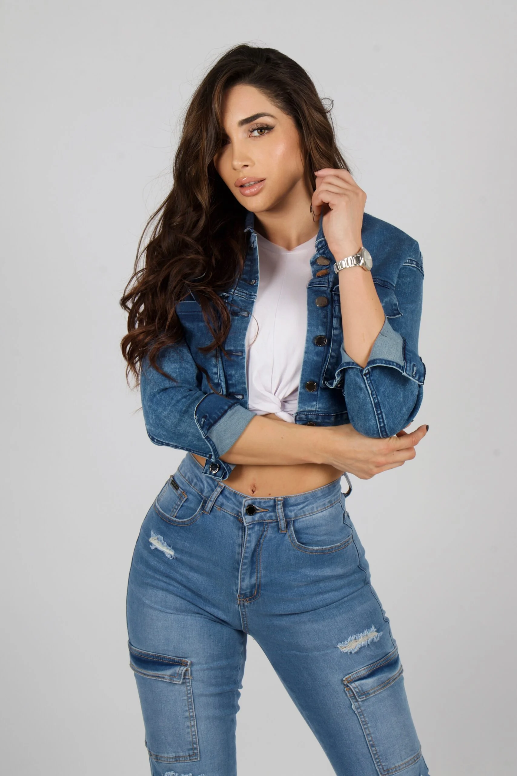Jeans Cargo Paris Mujer Celeste Destroyed - Vista 3