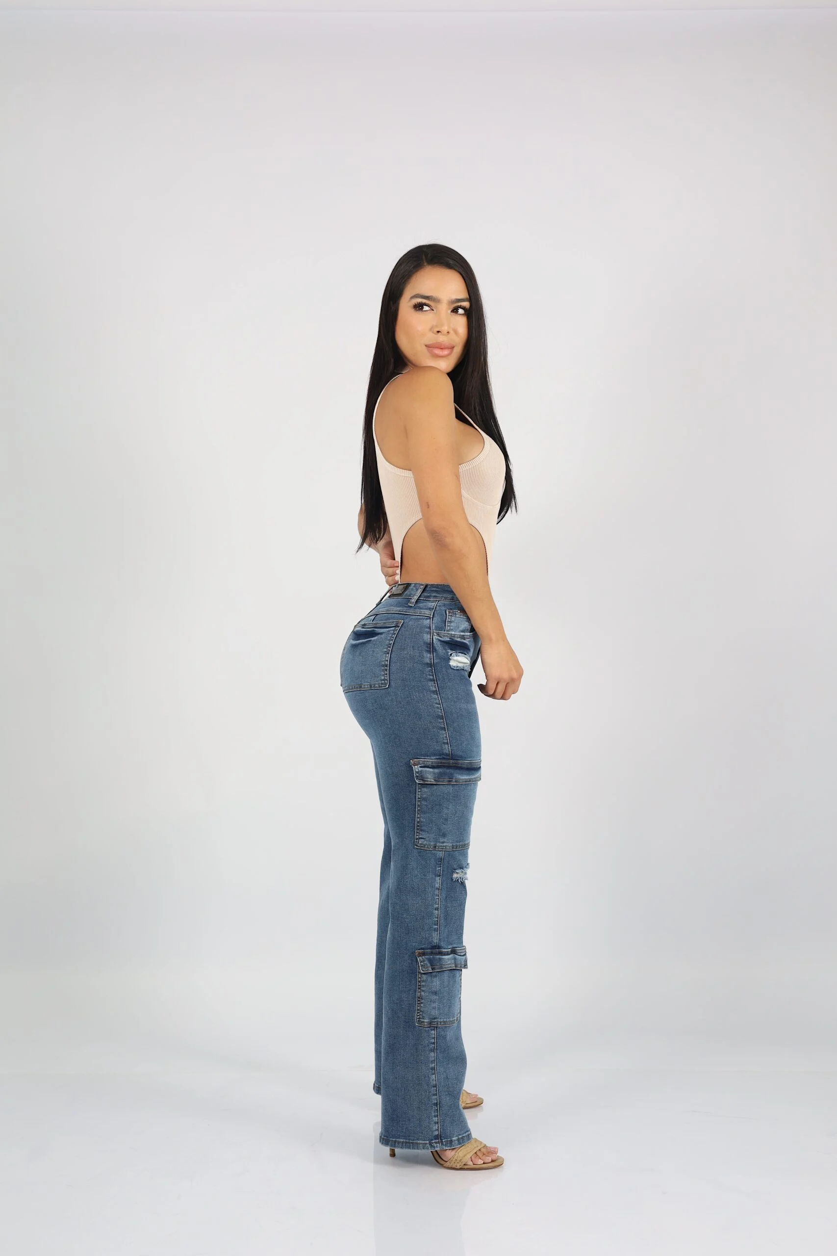 Jeans W Cargo Paris Blue Destroyed - Vista 2