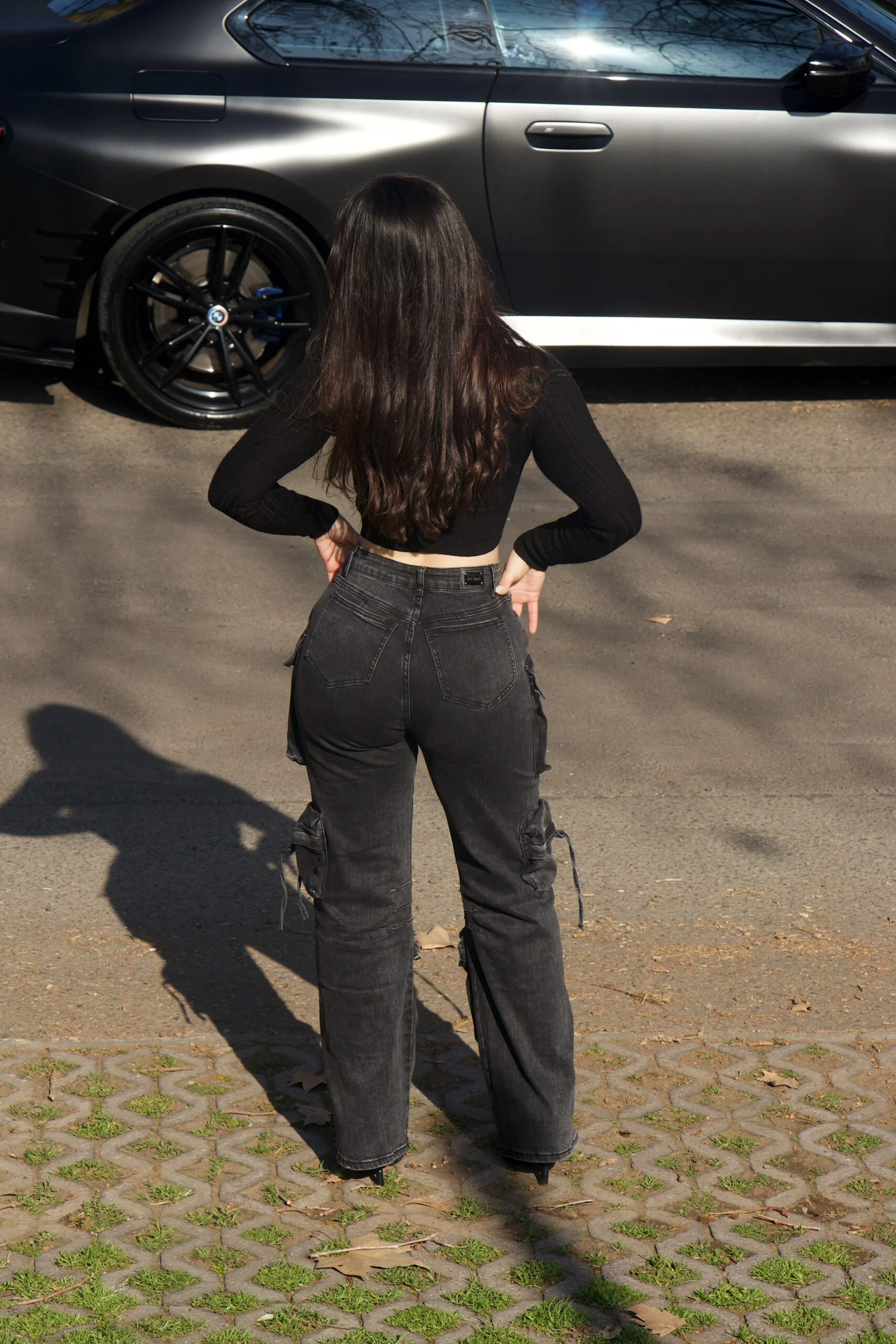 Jeans Cargo Multipocket Luxury Mujer Black Desgastado - Vista 7