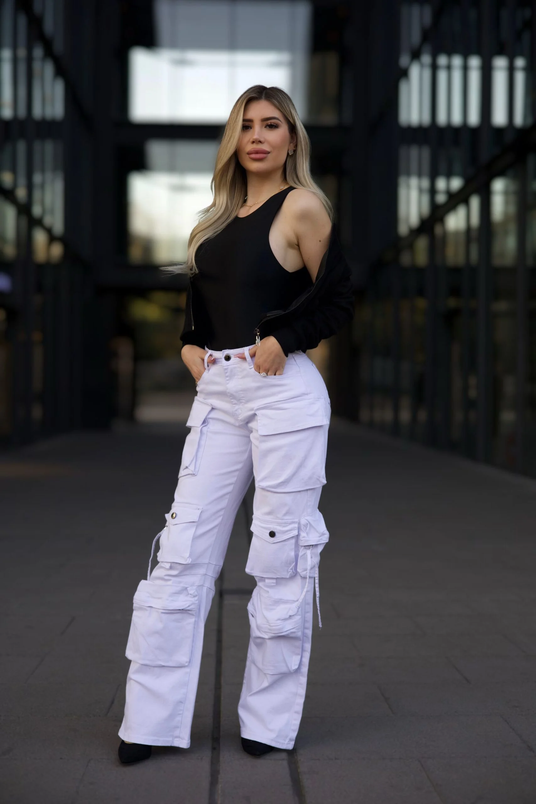 Jeans Cargo Multipocket Luxury Mujer White - Vista 2