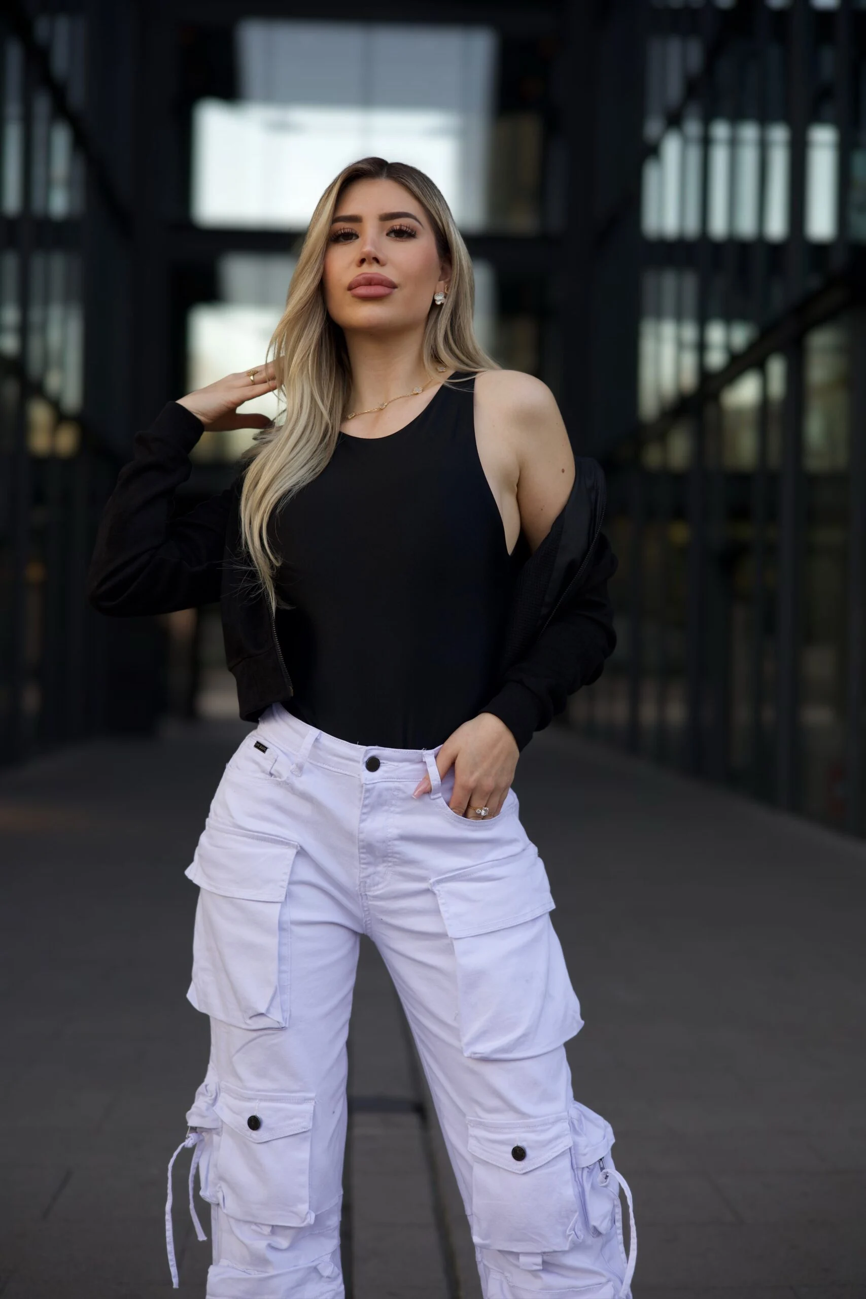 Jeans Cargo Multipocket Luxury Mujer White - Vista 3