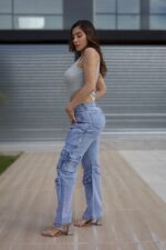 Jeans W Cargo Multipocket Luxury Celeste - Imagen 2