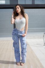 Jeans W Cargo Multipocket Luxury Celeste