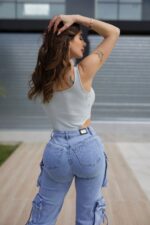 Jeans W Cargo Multipocket Luxury Celeste - Imagen 3