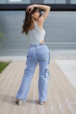 Jeans W Cargo Multipocket Luxury Celeste - Imagen 4