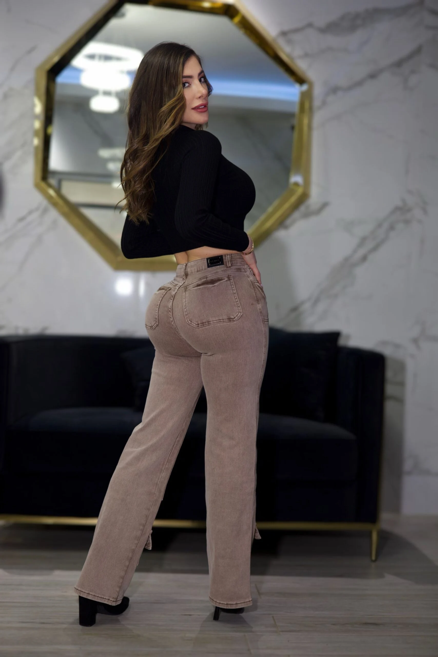 Jeans Wide Leg Luxury Mónaco Mujer Nude - Vista 6