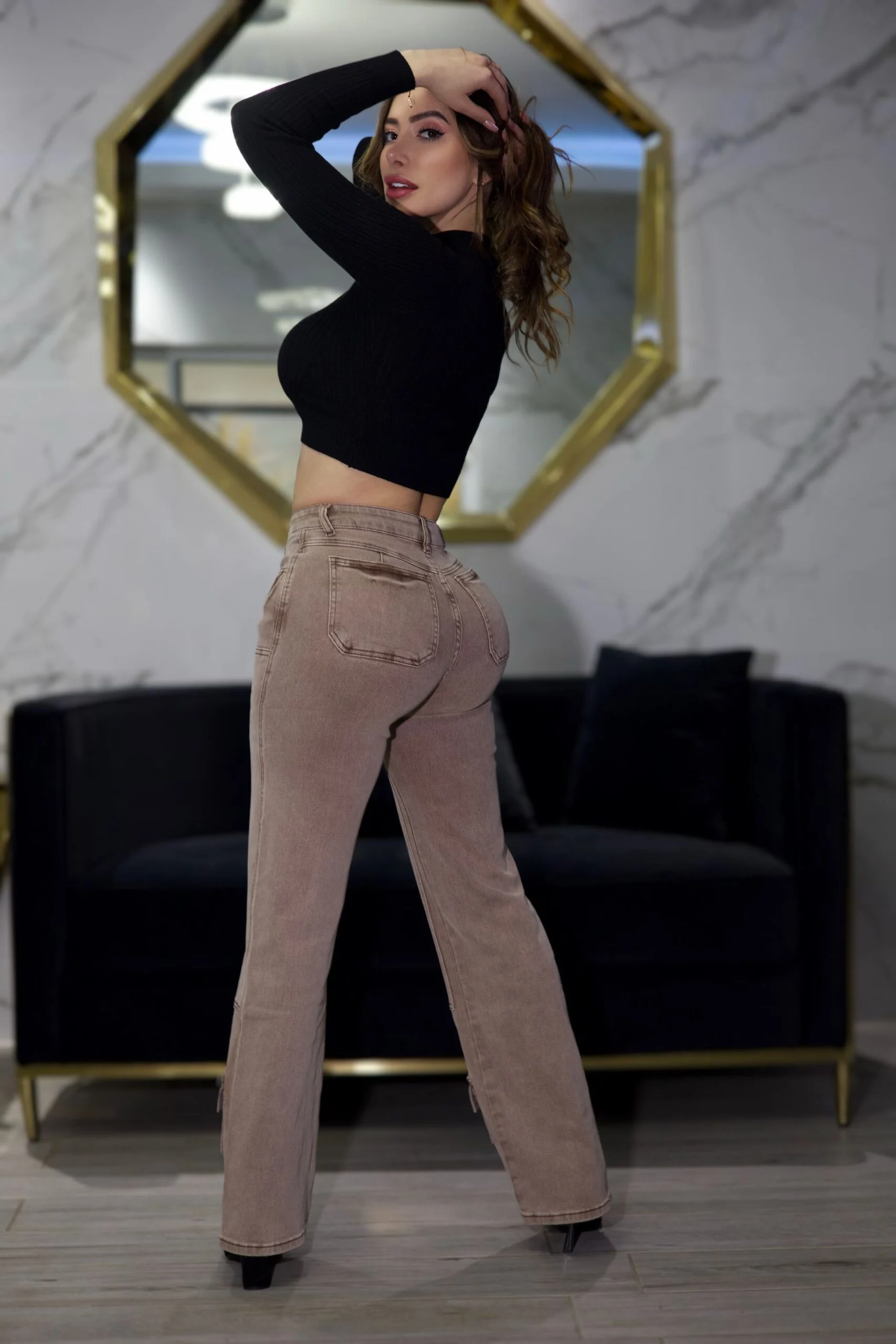 Jeans Wide Leg Luxury Mónaco Mujer Nude - Vista 3