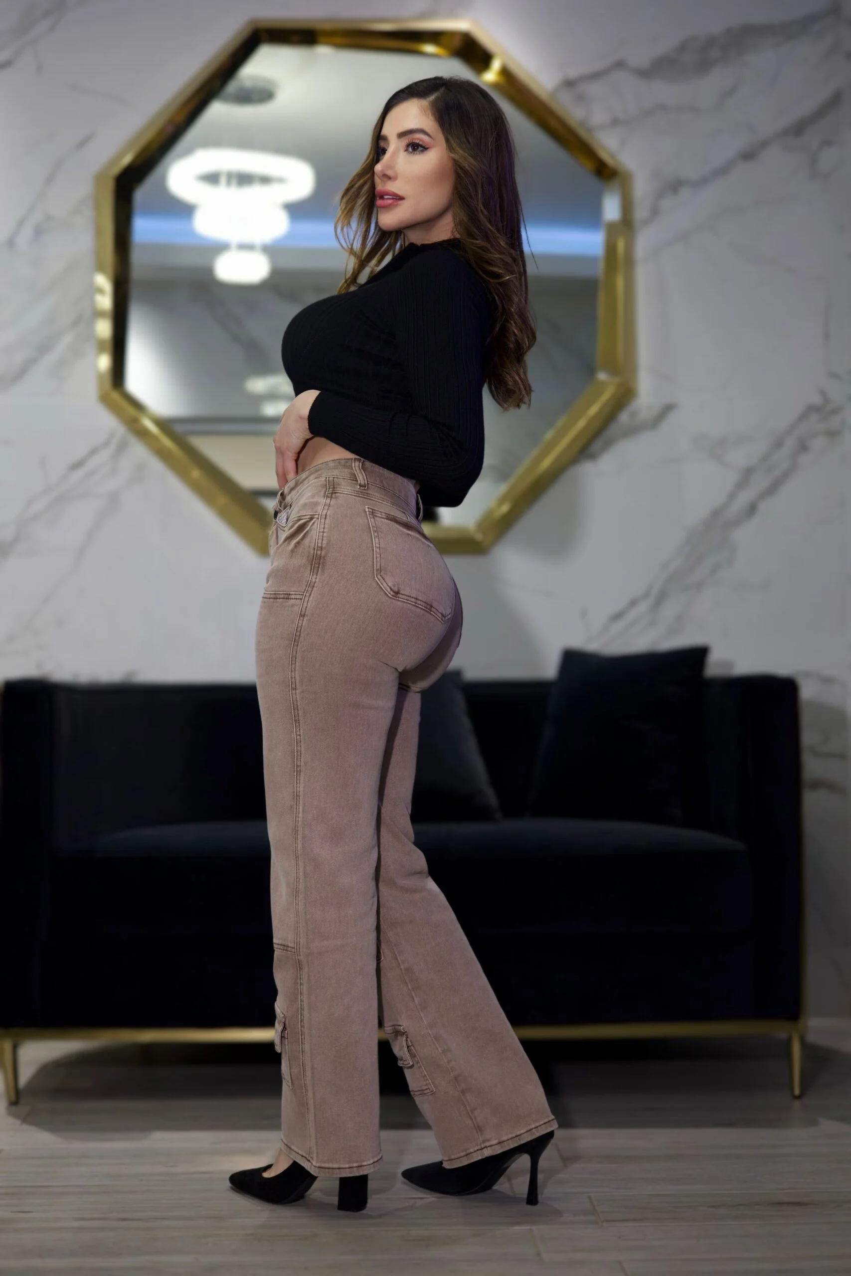 Jeans Wide Leg Luxury Mónaco Mujer Nude - Vista 2