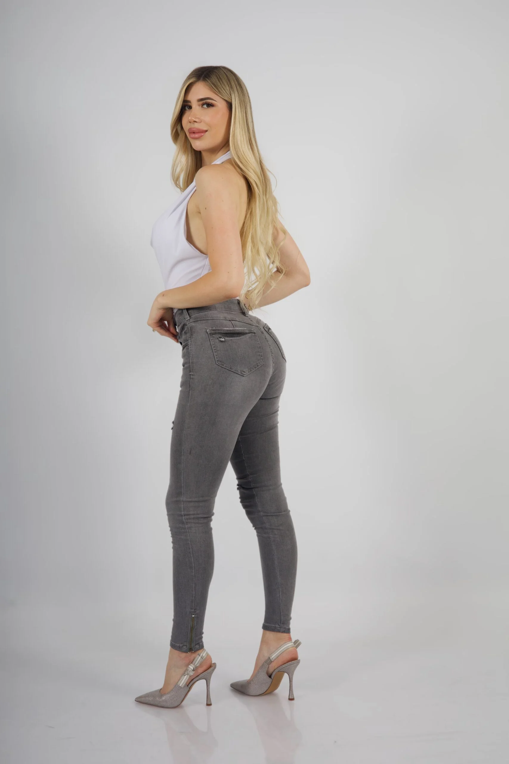 Jeans 1/B Zipper Mujer Gris - Vista 2