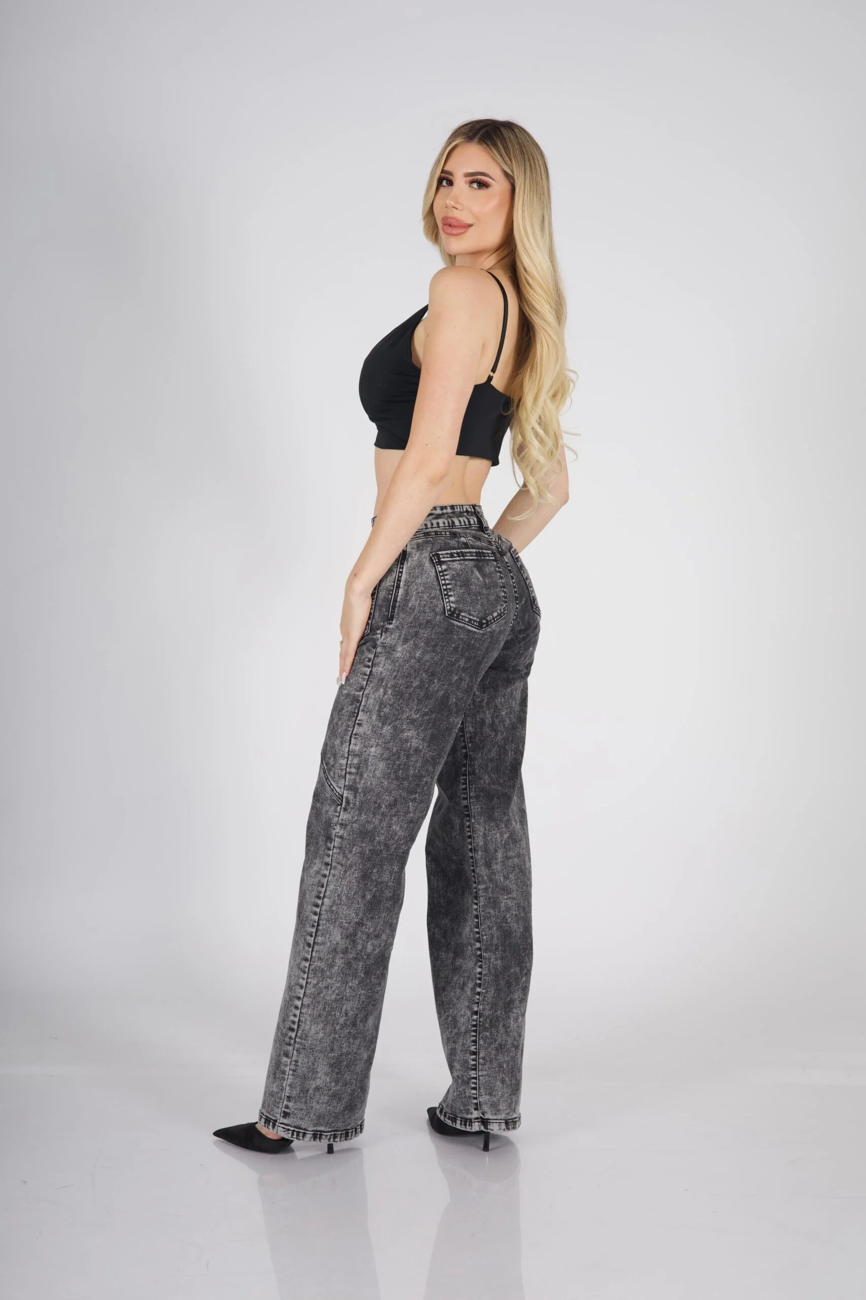 Jeans Wide Leg Crossed Mujer Gris Nevado - Vista 3
