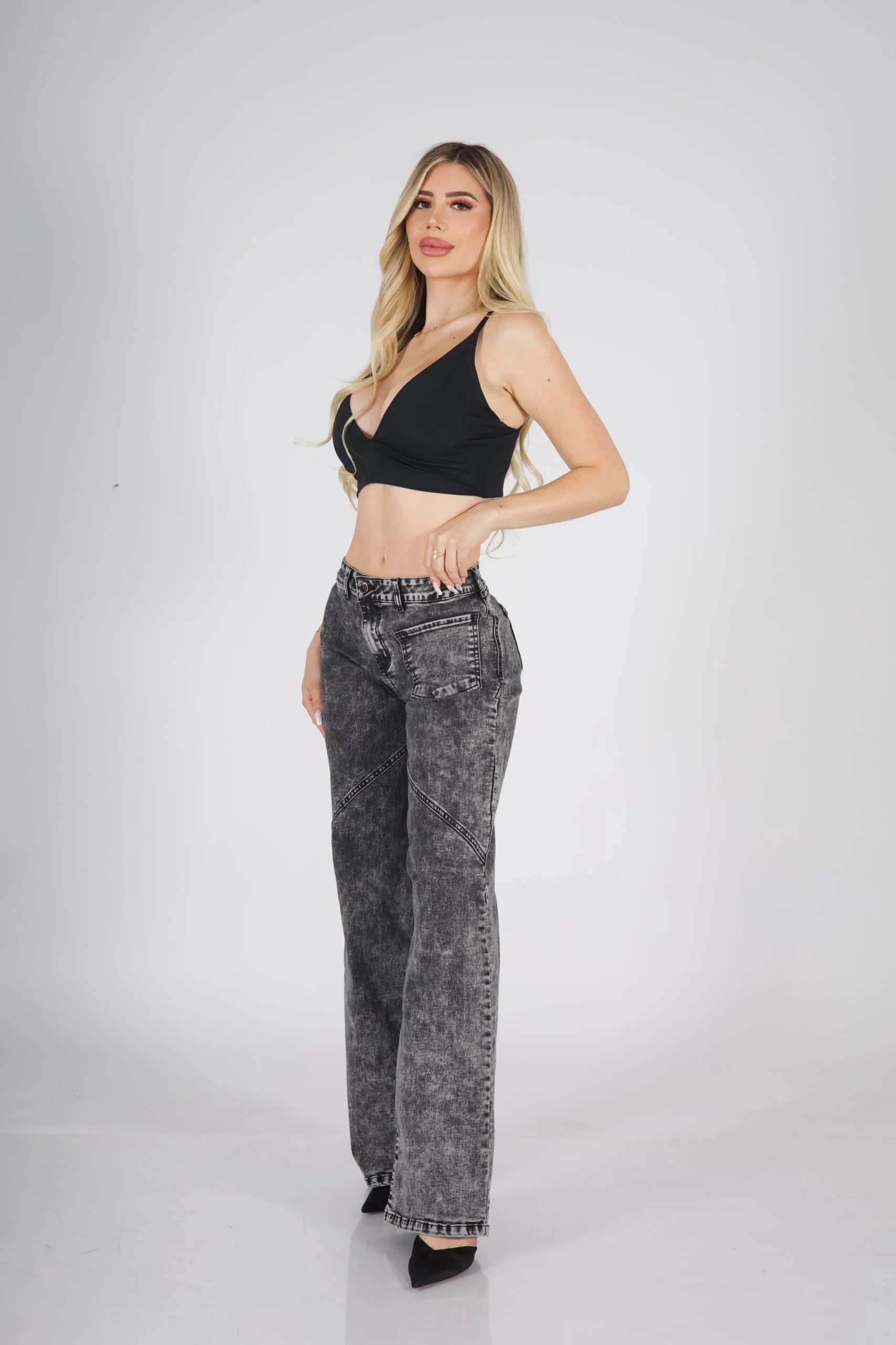 Jeans Wide Leg Crossed Mujer Gris Nevado - Vista 4