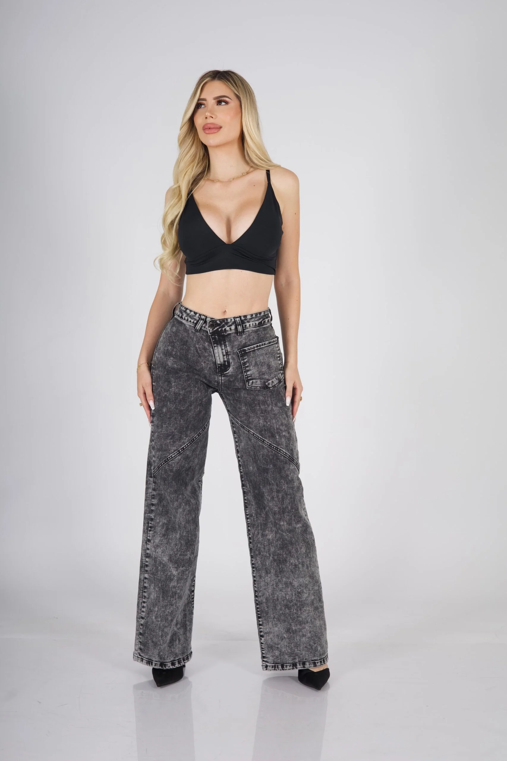 Jeans Wide Leg Crossed Mujer Gris Nevado - Vista 7