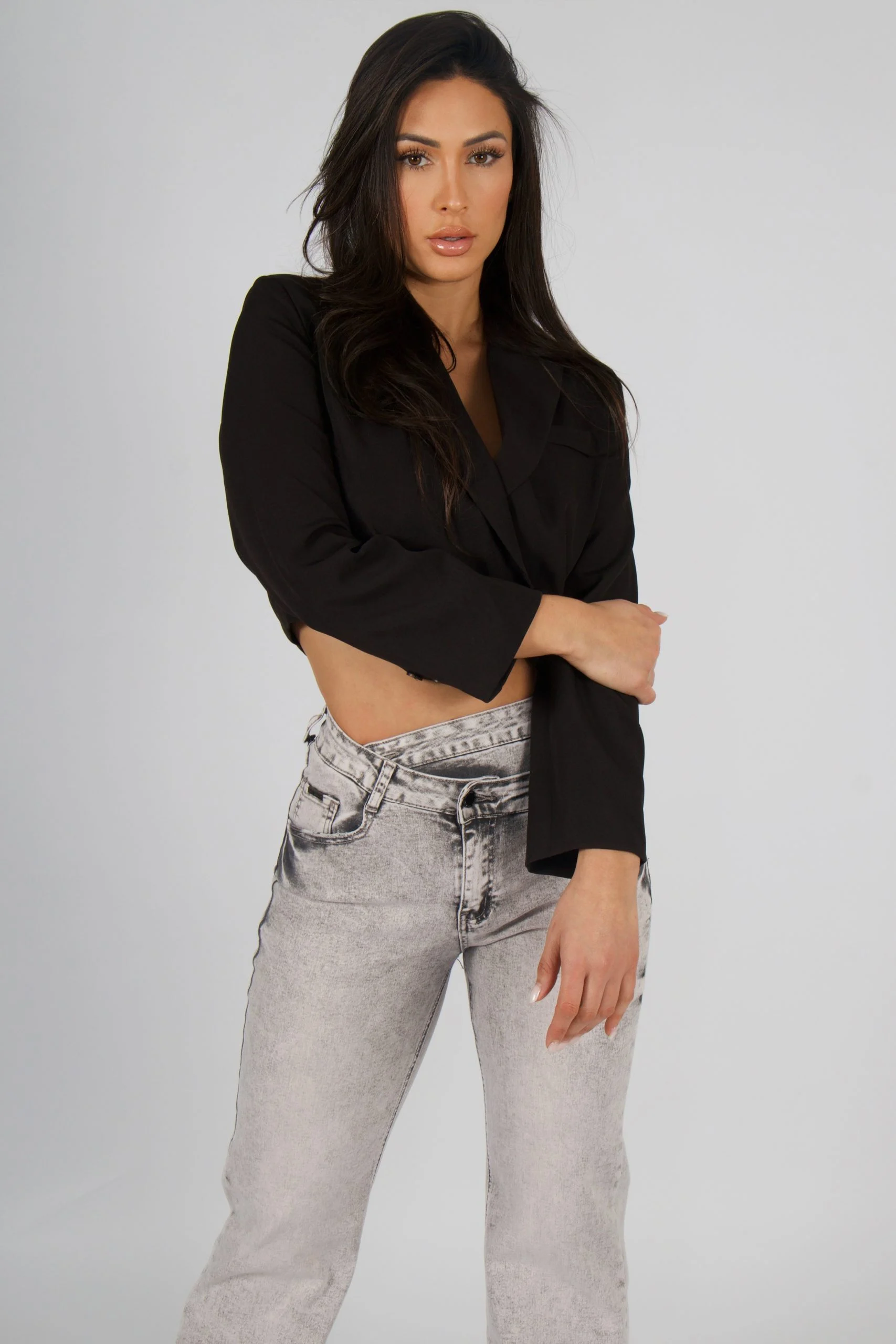 Jeans Cross Waist Straight Leg Mujer Gris - Vista 2