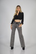 Jeans Wide Leg Gris destroyed ajustable - Imagen 4