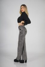 Jeans Wide Leg Gris destroyed ajustable - Imagen 3