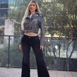 Jeans Flare Geometric Black desgastado