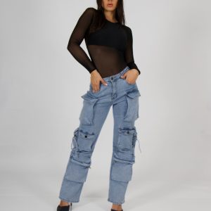 Jeans Cargo Multipocket Luxury Celeste