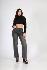 Jeans Cross Waist Straight Leg Gris
