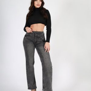 Jeans Cross Waist Straight Leg Gris