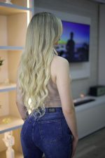 Jeans Cross Waist Straight Leg Blue Intermedio - Imagen 5