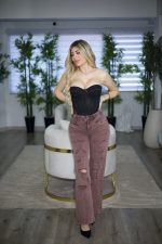 Jeans Wide Leg ajustable destroyed Coffee