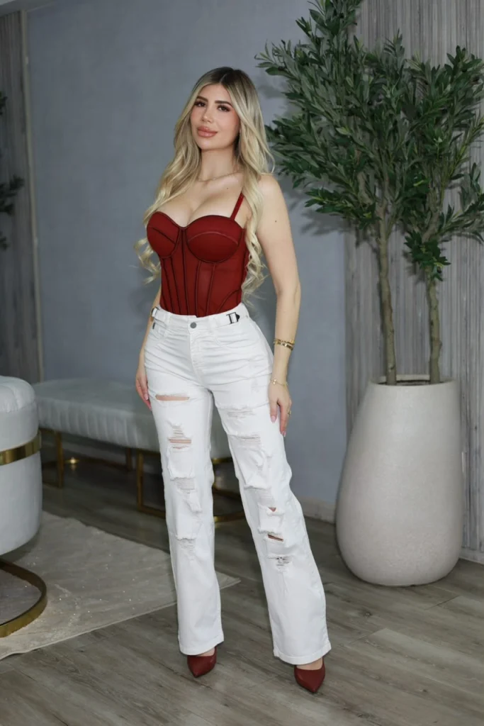 Jeans Wide Leg Ajustable Destroyed Cloud Dancer Mujer