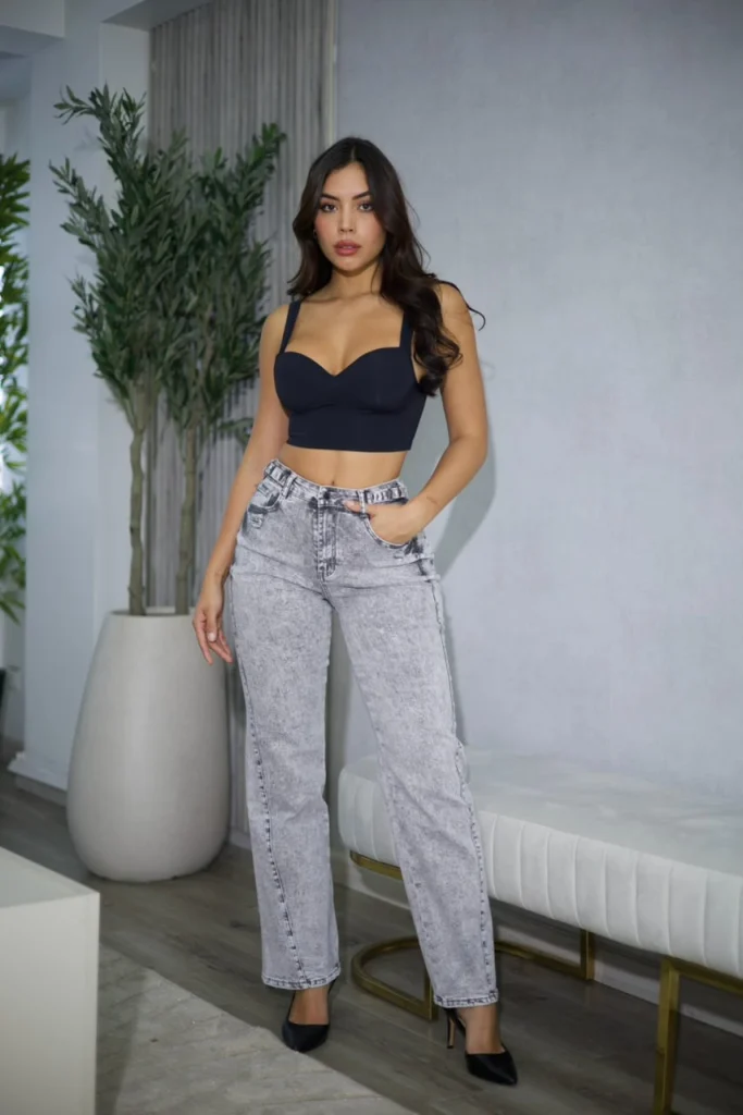 Jeans Wide Leg Fit Grigio